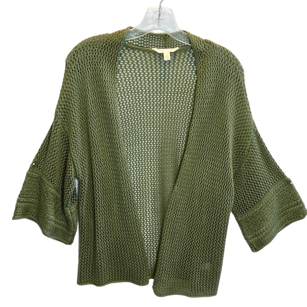 Open weave kimono crochet sweater olive green size small